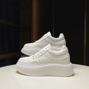 European Goods 2025 New Autum Thick-Soled Shoes Genuine Leather Height-Increasing White Shoes Fashionable Sneakers Versatile Casual Sports Shoes