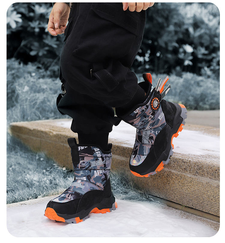 Bottes de neige Northeast pour enfants avec velours épais, chaussures en coton imperméables et antidérapantes pour garçons et filles de taille moyenne et grande_voghion.com