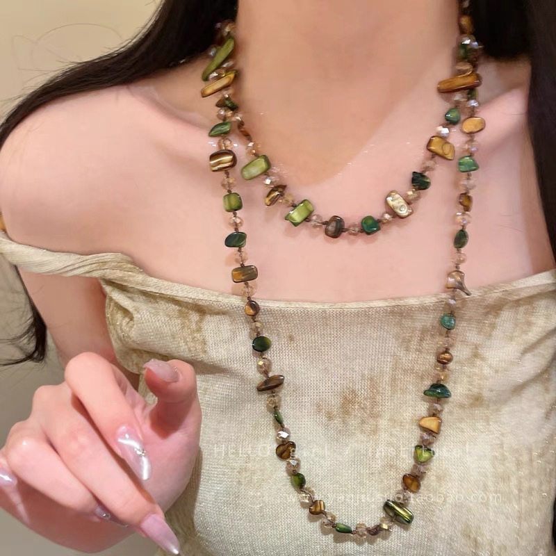 ヨーロッパとアメリカのレトロなカラフルなシェルペンダントネックレスライト高級ニッチファッション鎖骨チェーンデザインニッチネックレス卸売|undefined