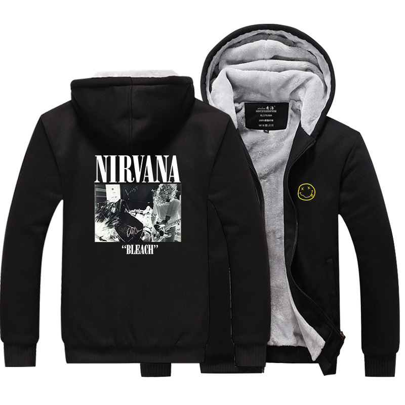Nenta Band nirvana European and American Rock Band Sweatshirt Jacket Hoodie Zipper Clothes Peripherals Fleece-lined and Thickeneding Nenta Band nirvana European and American Rock Band Sweatshirt Jacket Hoodie Zipper Clothes Peripherals Fleece-lined and Thickeneding