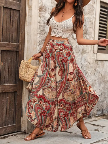 Summer New European and American Women's Printed High-Waisted Plus Size Skirt Pants, Versatile