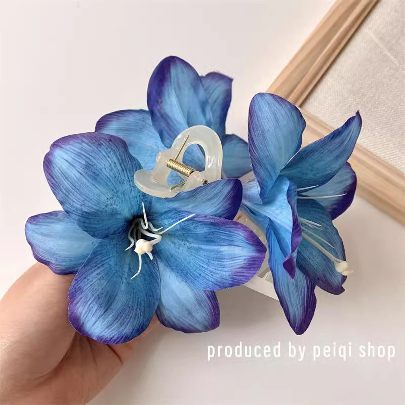 超仙唯美玫瑰花发饰仿真花夹海边度假风抓夹拍照绝美半扎发鲨鱼夹|undefined