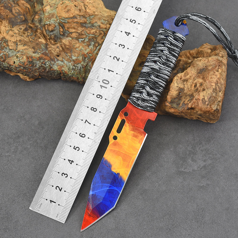 厂家批发直刀户外军刀 野营绑腿潜水战术直刀 带脱手绳防身小直刀