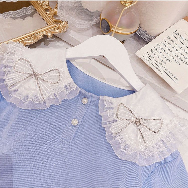 女童卫衣百褶裙套装2025春装新款中大儿童韩版两件套蝴蝶结学院风