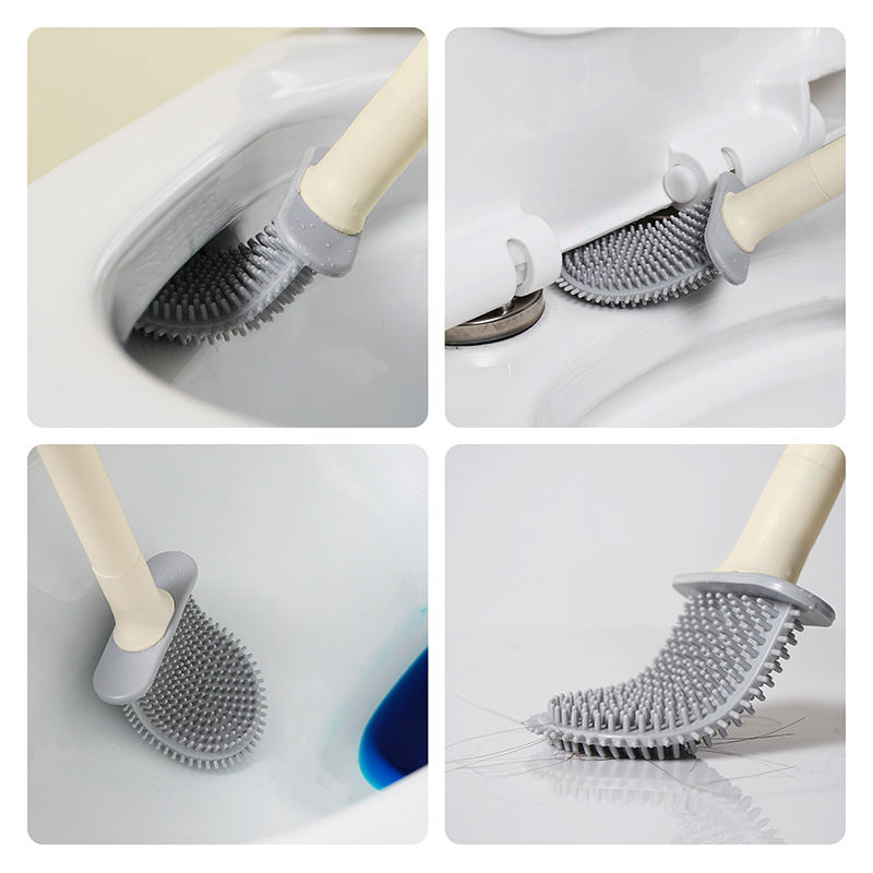 Cepillo de baño de goma suave para uso doméstico, cepillo de limpieza para baño estilo crema con base, cepillo de baño con varilla desmontable al por mayor.
