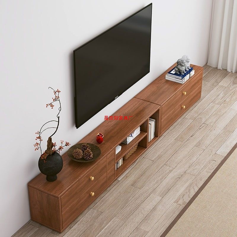 Solid Wood Tv Cabinet Living Room Home Bookcase Combination Storage Locker Integrated Floor-Standing Grid Cabinet Combination Low Cabinet