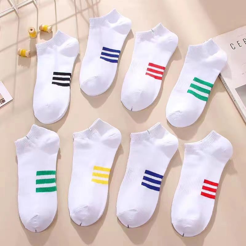 Sweat-absorbent Tide Socks Three-bar Low-level All-match White Sports Summer Short Tube Men's Thin Socks Ins Top Boat Stripes