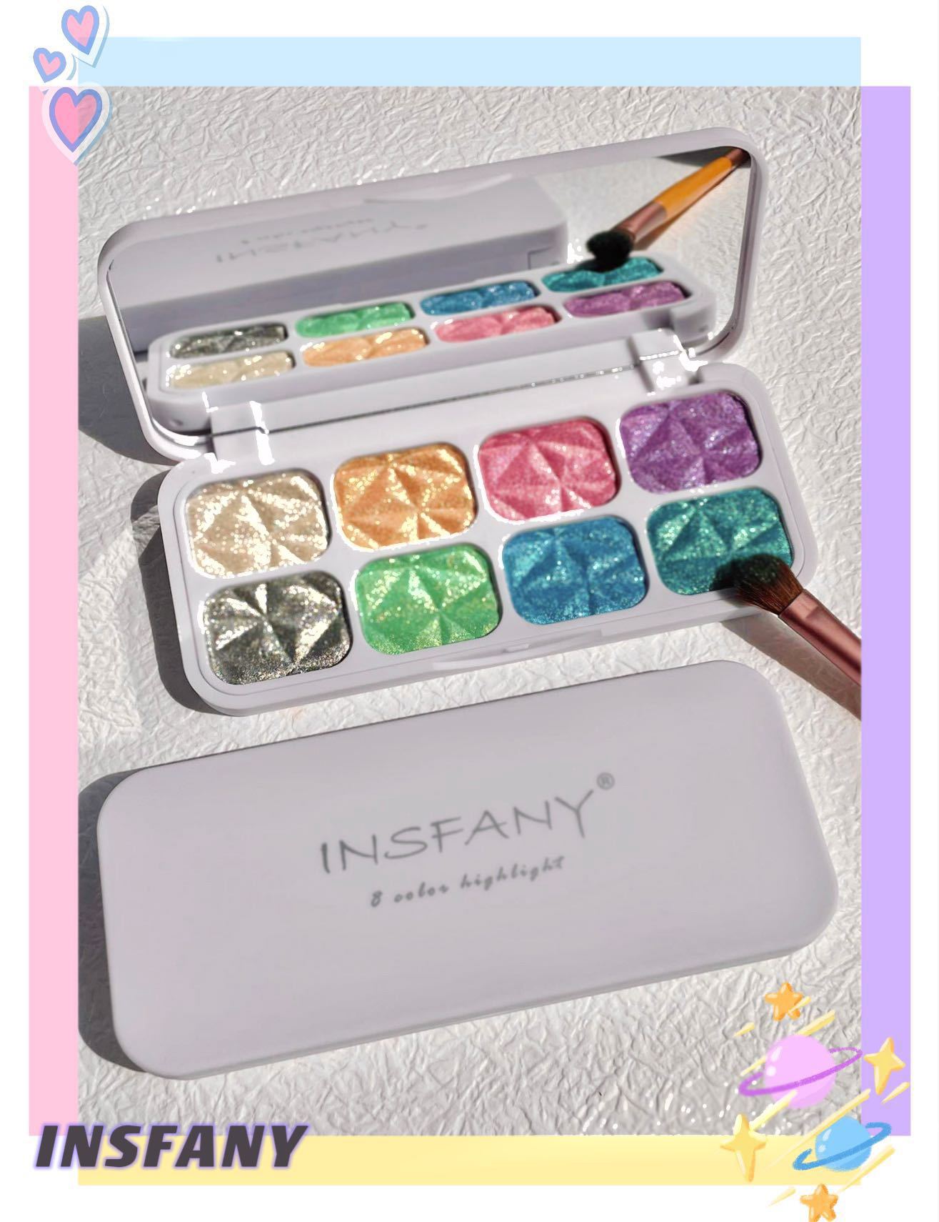 insfany Macaron Chameleon High Disc Polarized Color 8-color Cut Color Eyeshadow Douyin Xiaohongshu Application Scenario