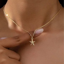 欧美跨境新款个性金色海星海洋海滩度假风格吊坠项链聚会派对饰品