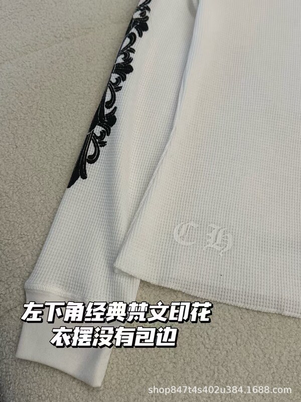 25ss潮牌正确版CH克罗*新款华夫格马蹄印花臂印花男女同款长袖T桖|undefined