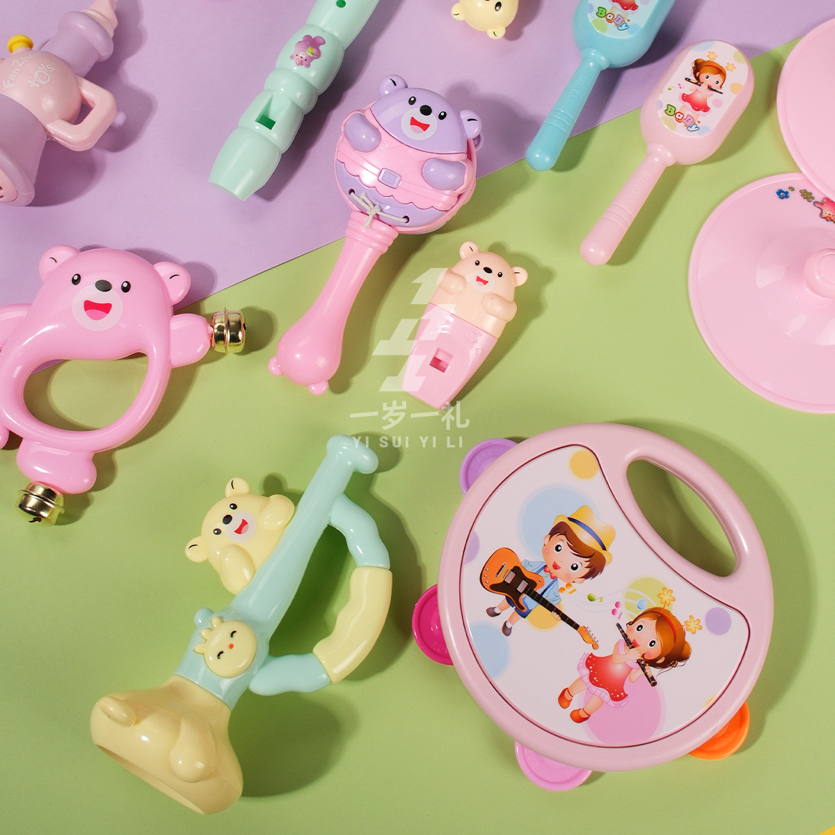 Bonny oso cuerno sonajero flauta silbato sonajero arena martillo rápido tablero armónica sonajero bebé calmante instrumento musical juguete