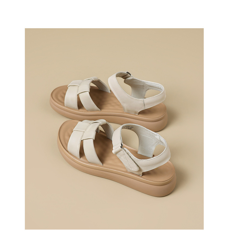 Sandal nữ đế dày mềm quai dệt kiểu xỏ ngón — EQ30 Màu be chi tiết 13