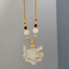 新しい中国風のキツネマスクペンダントネックレス女性のための古代スタイルのデザインパーソナライズされた編組鎖骨チェーン中国風のレトロなセーターチェーン