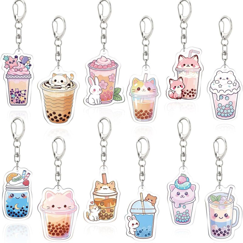 12pcs Boba Tea Keychain Kawaii Animal Acrylic Keyring Cute Bubble Milk Tea Keychain Drink 12pcs Boba Tea Keychain Kawaii Animal Acrylic Keyring Cute Bubble Milk Tea Keychain Drink