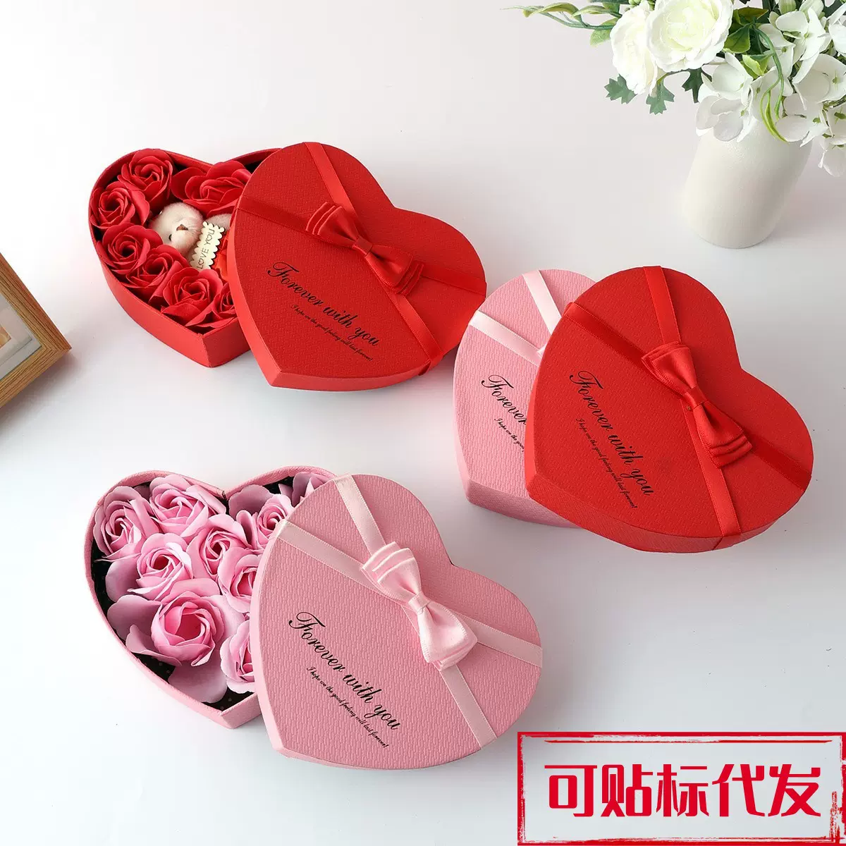 跨镜专供 香皂花礼盒 情人节心形玫瑰仿真花礼品首饰盒 项链盒