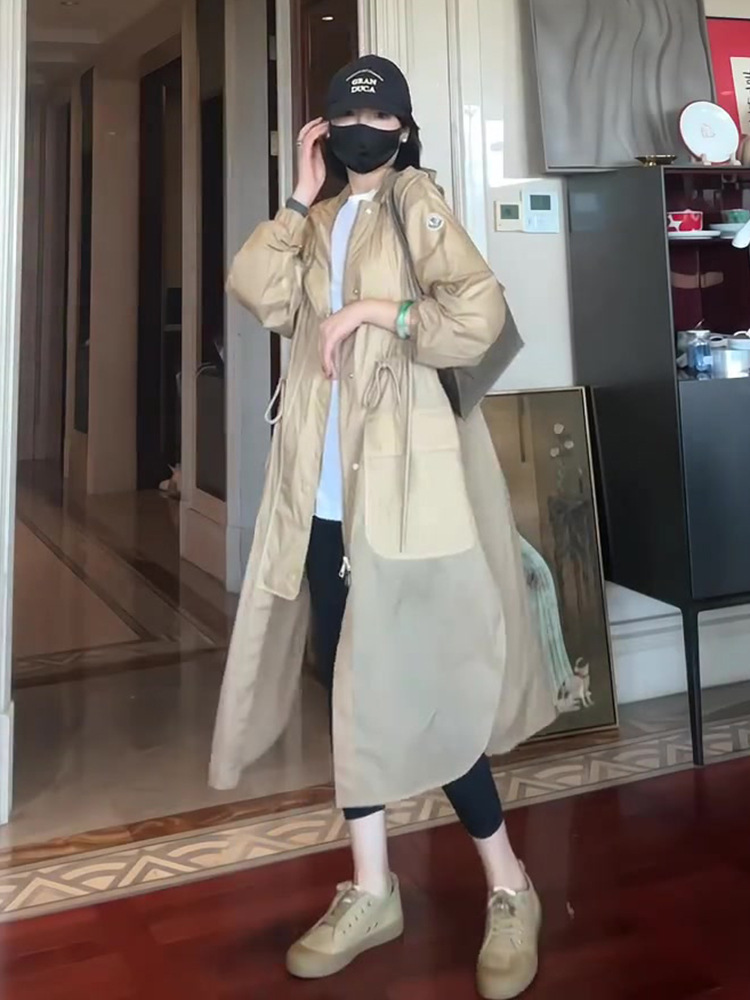 Áo khoác chống nắng dáng dài có mũ trùm đầu kaki mỏng nhẹ mùa hè — Màu kaki chi tiết 3