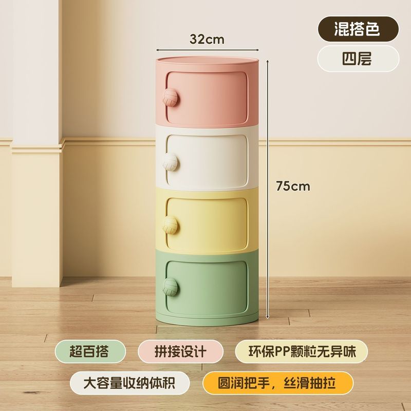 奶油风卧室圆形柜子儿童小型现代简约床头窄边收纳置物架创意迷你|undefined