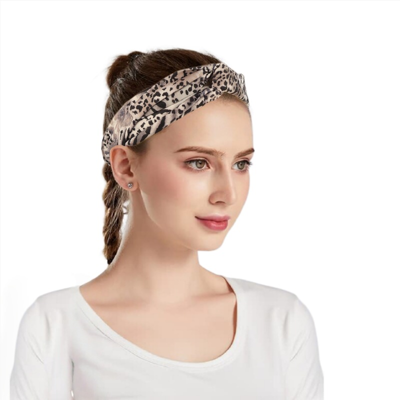 Amazon 春と夏の新しいヒョウ柄プリント弾性つば広クロスヘアバンドヨガフィットネススポーツヘアバンド女性用|undefined
