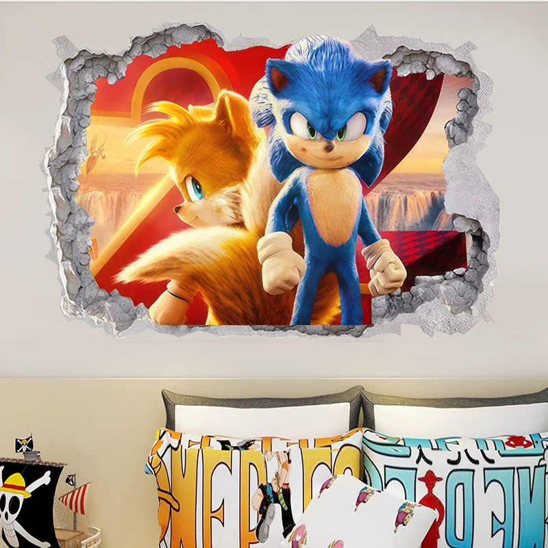 Европейский и американский новый стикер стены Соник детская комната граффити украшения 3D сломанная стена мультяшная игровая наклейка съемный ПВХ