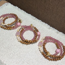 工厂直销黄金药檀三圈搭配粉晶九尾金竹丝草莓晶手串diy水晶手链