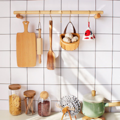 Kitchen hanging rod hook rack no punching beech wall hanging storage rack spatula rag spoon kitchen utensil storage rack
