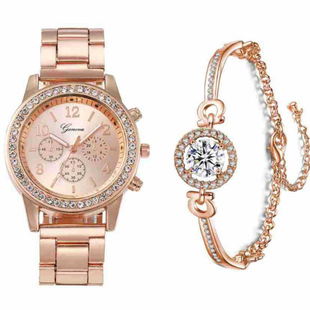 Factory Source Direct Quartz Watch Diamond-encrusted Luxury Steel Belt Women's Gift Box suit All-match Casual Fashion Wristwatch