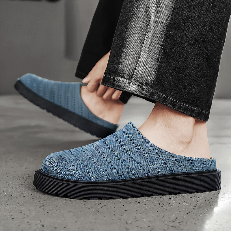 Versión coreana de los nuevos zapatos de verano para hombre, zapatos casuales y cómodos de medio soporte, malla, tejido volador, moda hueca, perezoso