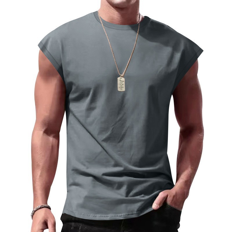 Camiseta sin mangas de verano para hombre, estilo eBay, para comercio transfronterizo, con textura acanalada, ajuste holgado, color liso, top casual deportivo.