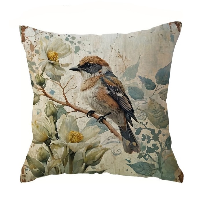 Funda de almohada de la serie de flores y pájaros retro transfronteriza, funda decorativa de cojín de sofá de sala de estar, funda de cojín de cabecera de dormitorio sin núcleo
