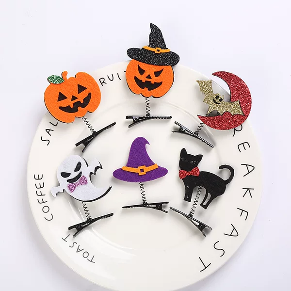 Factory Wholesale Halloween Dress Up Show Girls Pumpkin Hairpin Skull Headwear Bat Spider Hairpin Props