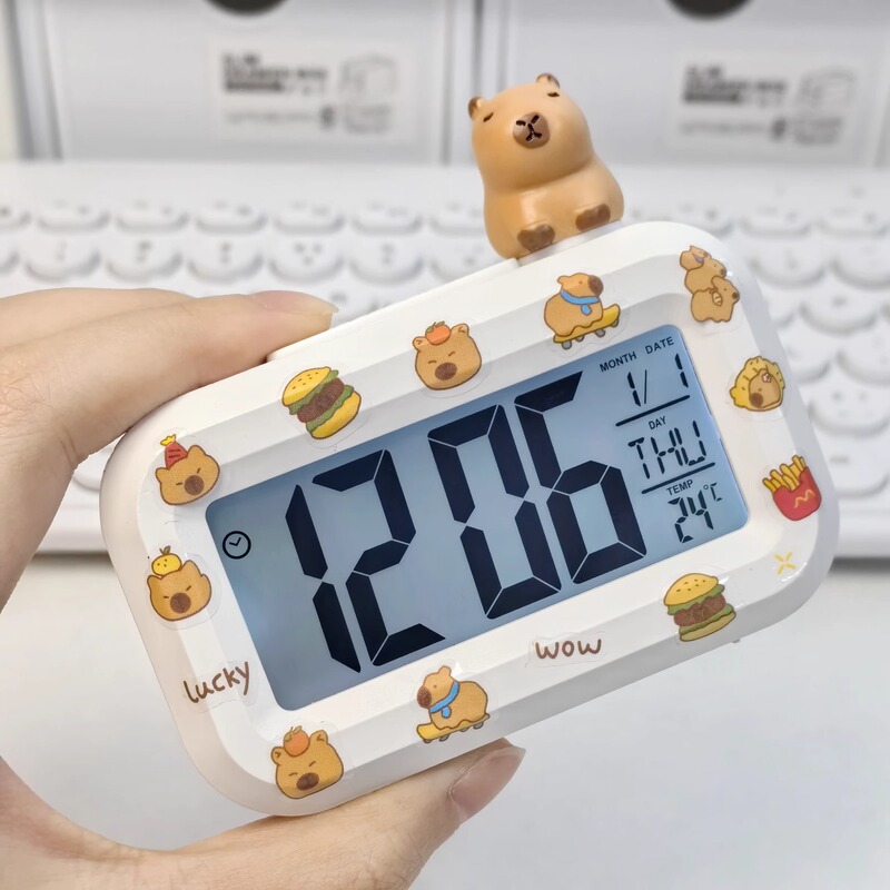 木の魚カピバラカ通DIY創意目覚まし時計学習専用高颜値デジタル時計ミニ電子時計|undefined