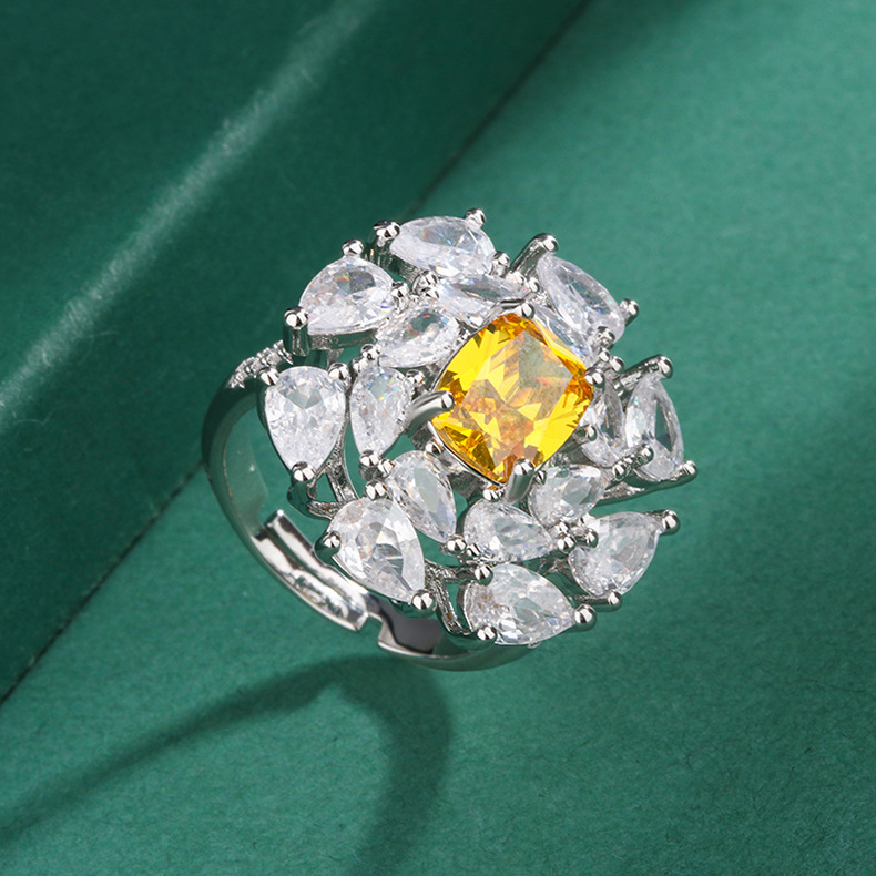 Fashion Flower Copper Inlay Zircon Open Ring 1 Piece