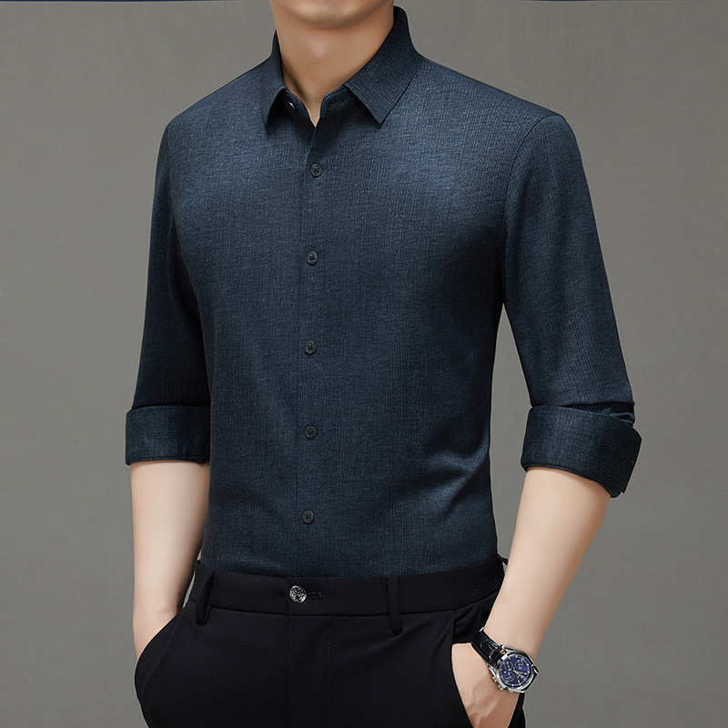 [Tencel + Cashmere] 25-Year Long-Sleeved Shirt Business No-Iron Shirt Men's Anti-Wrinkle Spring & Fall Shirt Jacket