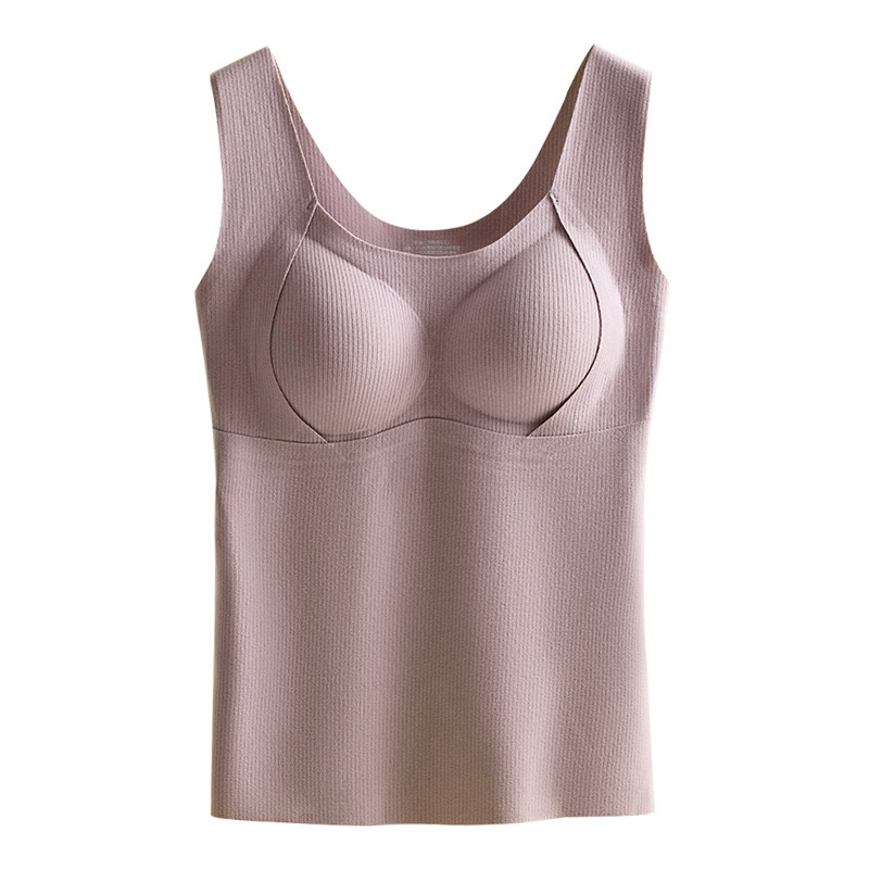 Otoño y invierno seda curado chaleco caliente de mujer cintura cojín de pecho integral sin usar sujetador más camisa de base gruesa camisa superior image 6