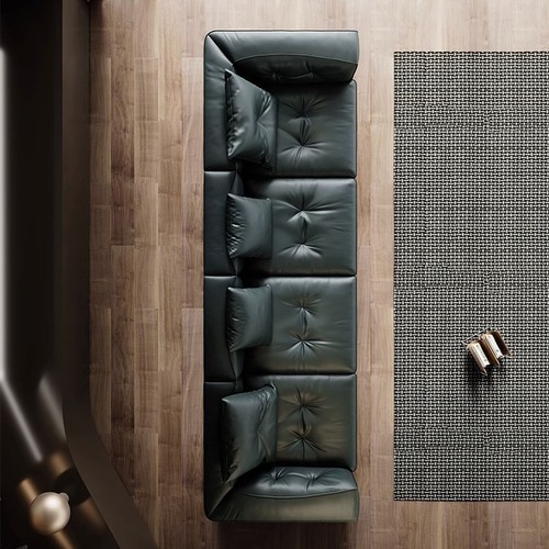 Italian Minimalist New Style Dalan Leather Sofa, Luxurious Living Room Top-Grain Beefhide Straight Three/Four-Seater Leather Sofa