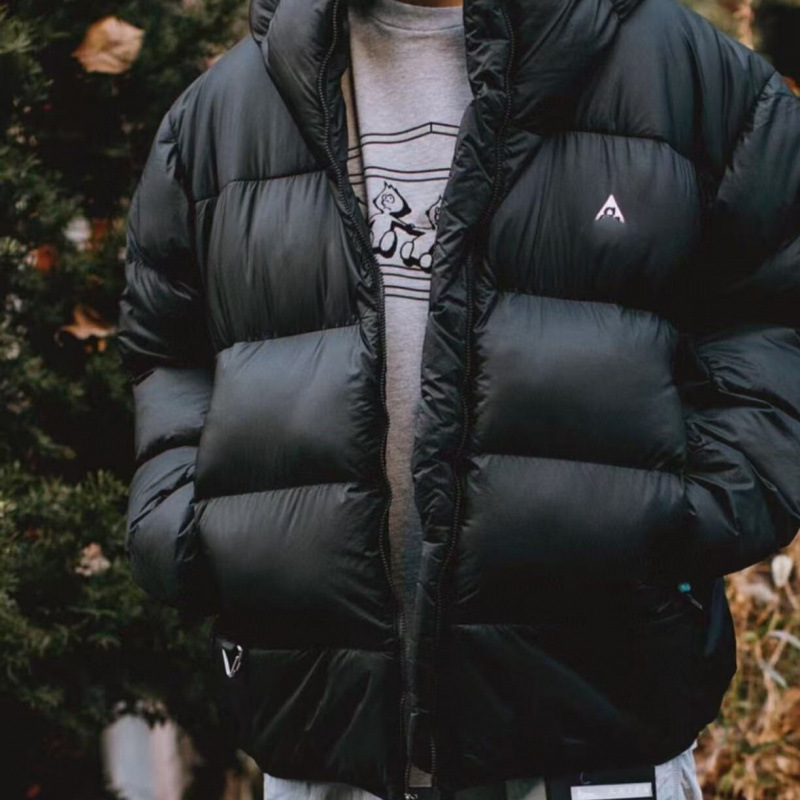 ACG Winter Down Cotton Jacket, Windproof, Waterproof, Thickened, Embroidered, Warm Puffer Coat, Loose Fit, Unisex Hooded Jacket