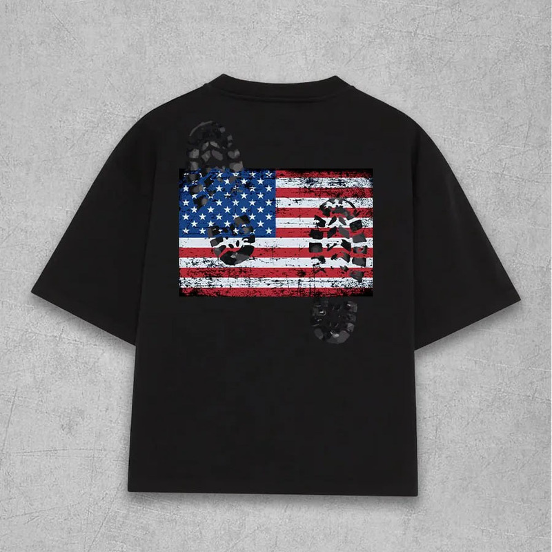 アメリカンストリートヒップホップスタイルY2Kトレンディな国旗夏の漫画の男性と女性のプリントルーズTシャツ個性多用途クロスボーダー|undefined