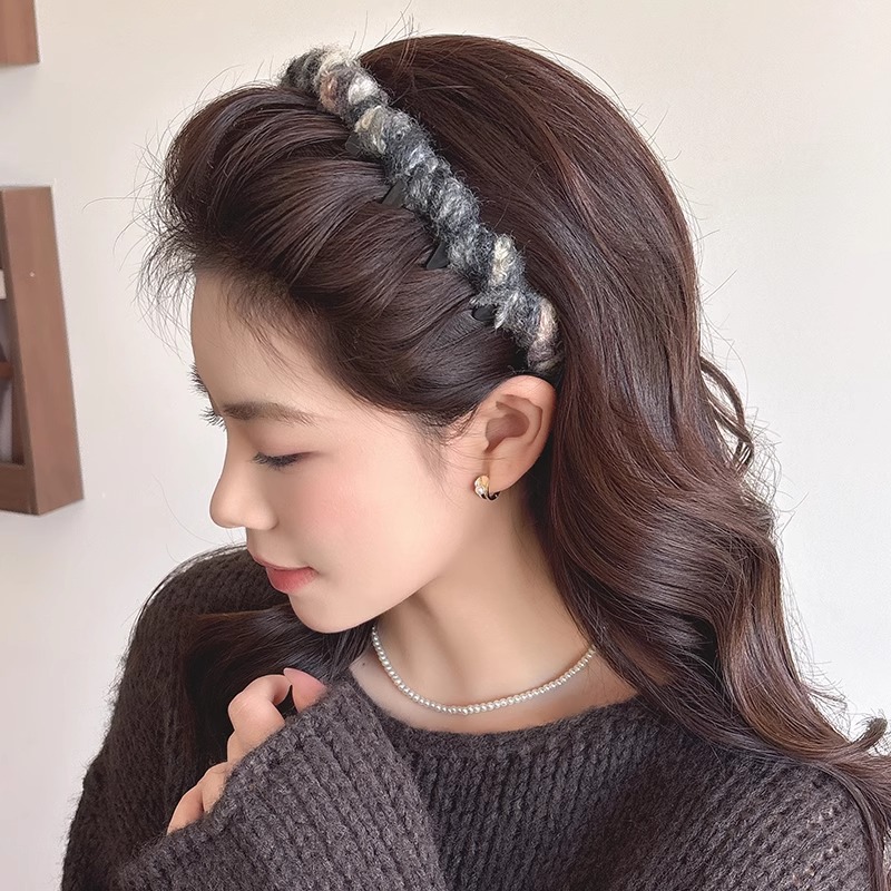 Diadema ondulada de lana de color coreano, accesorios para el cabello de punto esponjoso, diadema superior de cabeza alta para mujer, horquilla para el cabello a presión