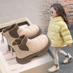 Girls' boots winter 2023 new children's Martin boots fleece-lined autumn and winter girls' big children's short boots Western style Boys' leather boots