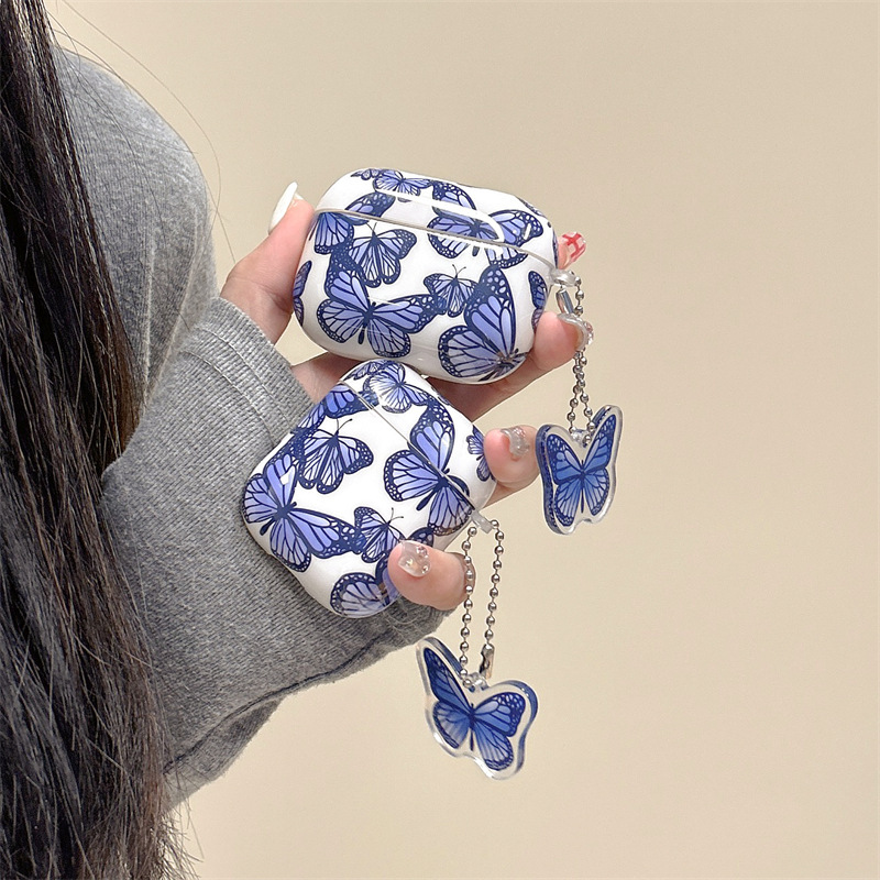 Dark blue butterfly for airpods pro2 Apple Bluetooth wireless headset cover 1/2/3 generation cute pendant female