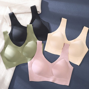 All-in-one Vest Type Breathable Sleeping Foundation Skin Bra Women's Full-fixed Cup No-steel Ring No-mark Large Chest Shown Small Underwear