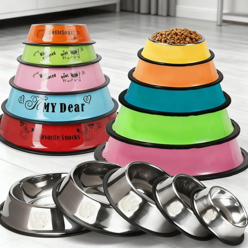 Taco para gatos anti-derribe, fácil de limpiar, anti-deslizante y espesado, tazón de alimentación para mascotas, decal de color para perros grandes, tazón de acero inoxidable para perros