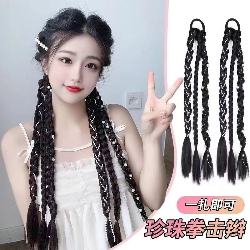Boxing Braid Wig, New Style Pearl Braid, Realistic Internet Celebrity Style, Sweet and Cool Twist Braid, High Ponytail, Fishbone Braid, Cute