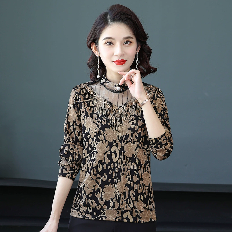 Осенняя нижняя рубашка для мамы среднего возраста, новый топ, женская модная короткая жаккардовая одежда для 50 лет, весна-осень