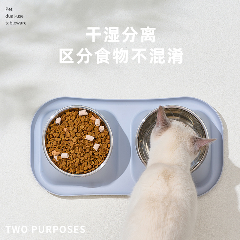 Cuenco para mascotas personalizado Cuenco doble de acero inoxidable para perros Cuello para gatos anti-volteo Tazón para perros de gran capacidad Tazón para perros al por mayor