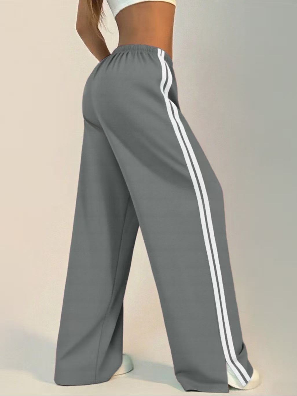 High-waisted Wide-leg Lounge Pants With Side Stripe Detail_voghion.com