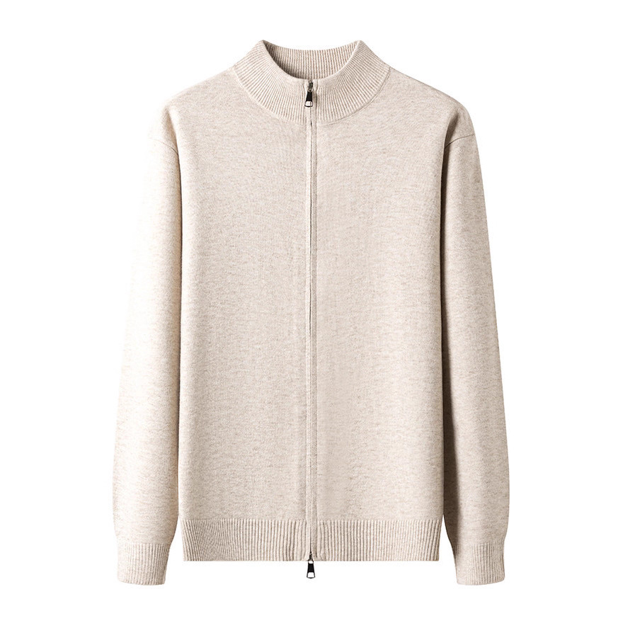 Cardigan con cremallera de dos vías para hombres suéter exterior hombre casual estilo americano de cuello de marca de moda jersey simple suéter