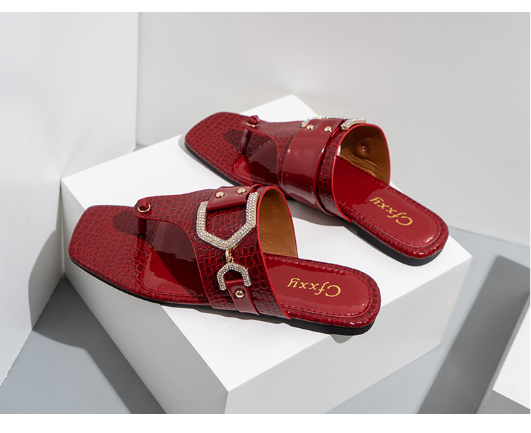 Flip Flops Slides Mode Strass Gürtelschnalle Lässige flache Damensandalen_voghion.com