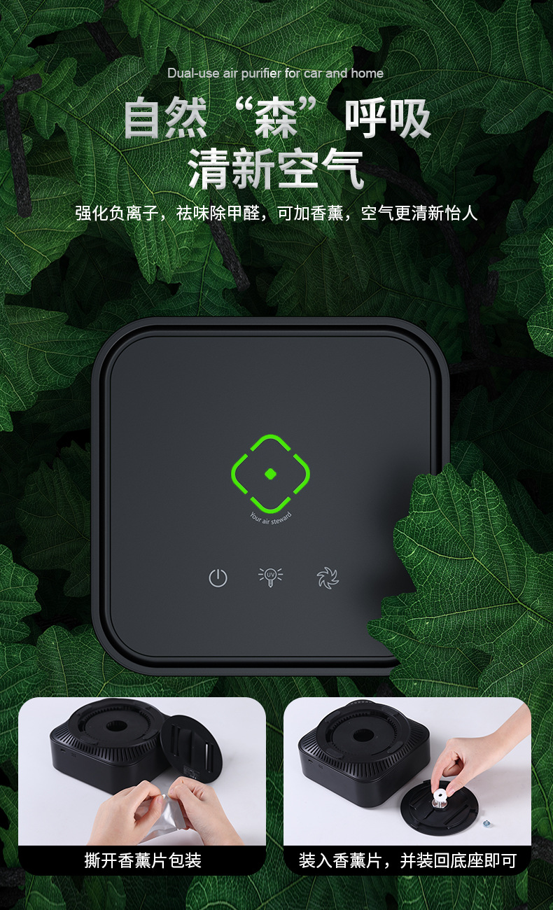 Cross-Border Car Air Purifier Formaldehyde Removal Sterilization Car Negative Ion Air Purifier Manufacturer Wholesale Gifts