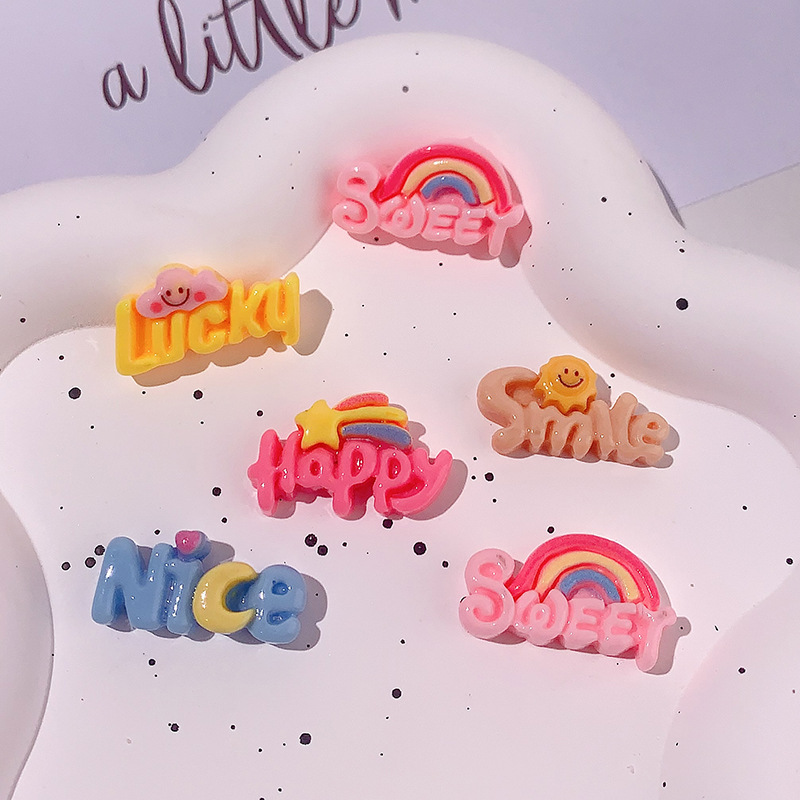 Accesorios de resina de placa de arco iris brillante DIY pegamento de crema caja de teléfono móvil adornamiento de cabello botón de zapato broche adornamiento de placa inglesa